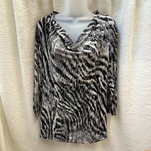 Business Causal Blouse Office Black Gray Animal Print Cowl Neck Women’s Top